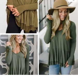 Free People Tunic Top Ruffle Hem Swing Tee V Neck